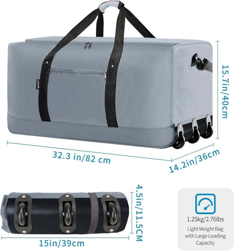 Finnhomy 120L Foldable Rolling Duffel Bag with 3 Wheels, Light Weight Travel Duffel bag with Large Loading Capacity, 32 inch Rolling Duffel bag with Shoulder Strap for Travel Camping Sports - Image 2